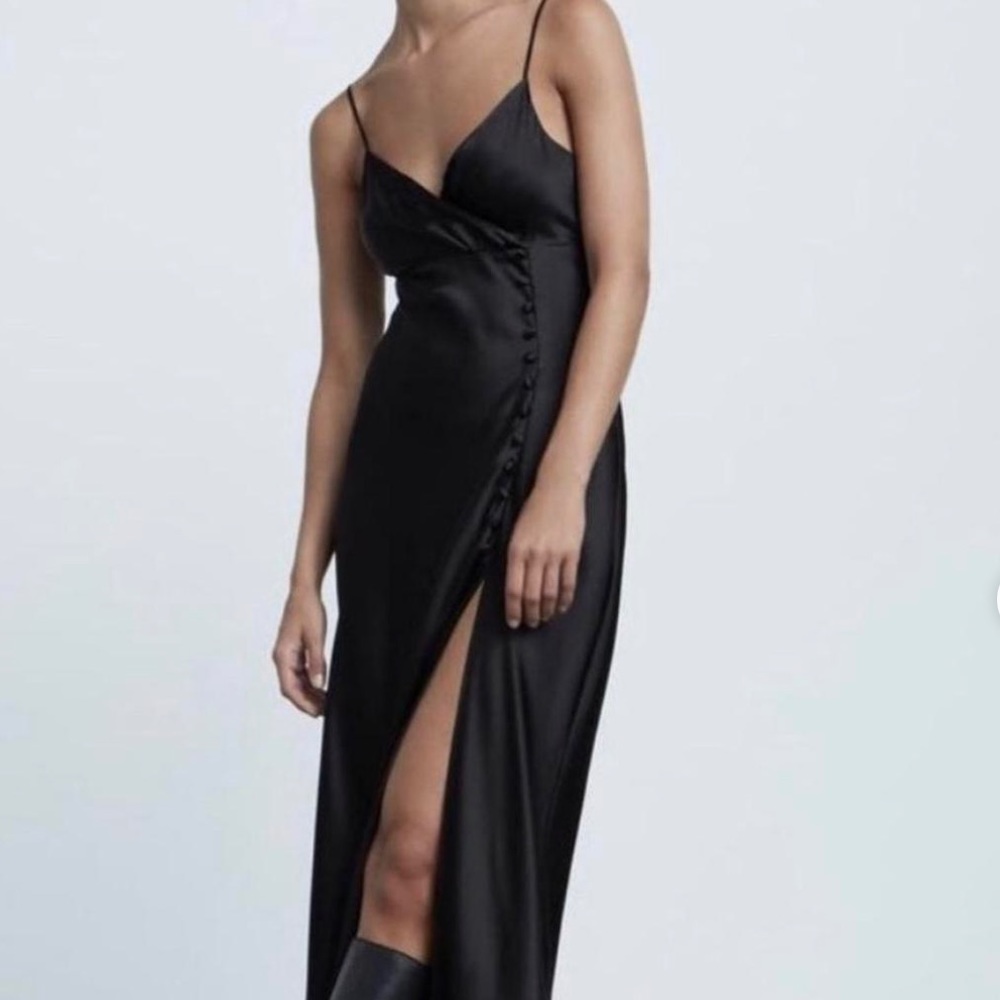 Zara Satin Black Midi/Maxi Dress Small